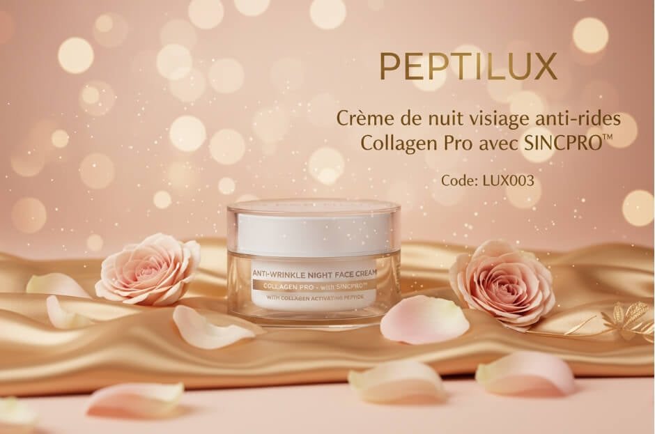 Premièrement, la gamme Peptilux de Chogan a été développée pour offrir une réponse ciblée et efficace aux signes visibles de l’âge.